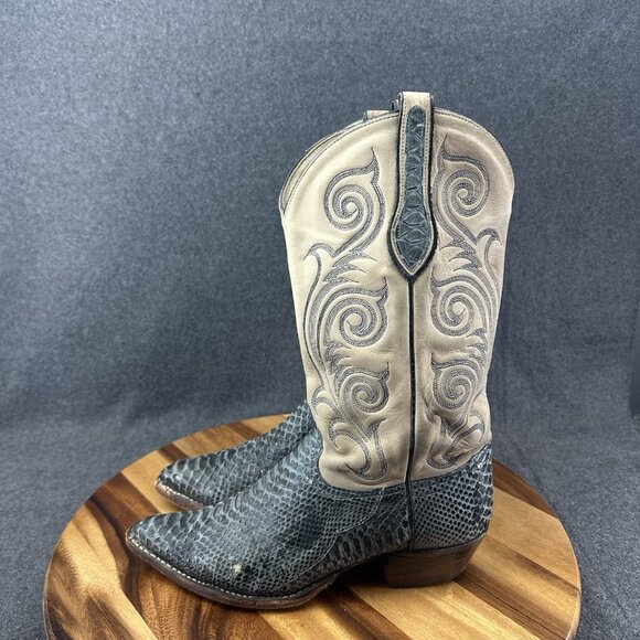Tony Lama Boots 1466 Sz 10M Gray/Blue and Tan Snake Skin Embroidered - Picture 6 of 11